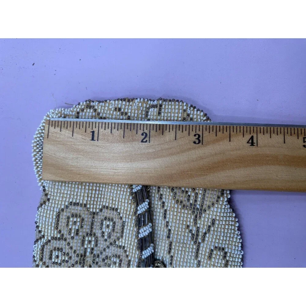 Vintage Beaded Evening Bag Purse Womens Ivory Cream Floral Flap Handheld *READ*